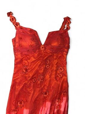 Scala Orange 100% SILK Floral Embroidered Evening Dress